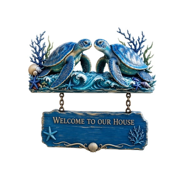 Home Sign Wall Decor Nautical Sea Turtle Welcome Plaque 1 Pack Coastal Ocean Design for Front Door Porch Patio Home and Beach House Display