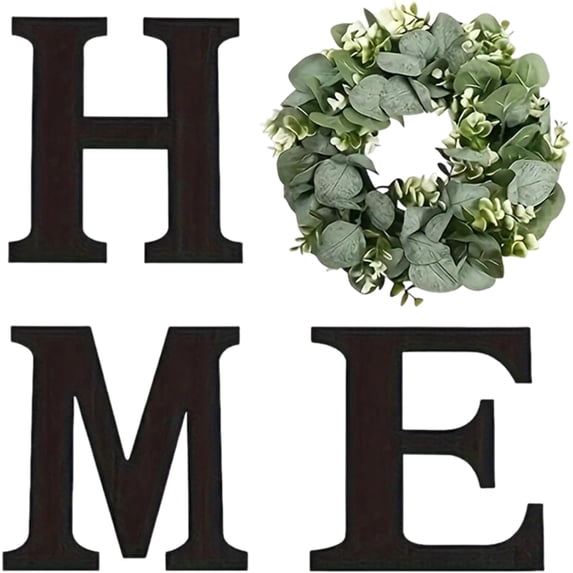 Home Sign Wall Decor | Wooden Home Letter Sign | Rustic Decor with Artificial Eucalyptus Wreath for Living Room Kitchen Entryway Housewarming Wedding Holiday Party