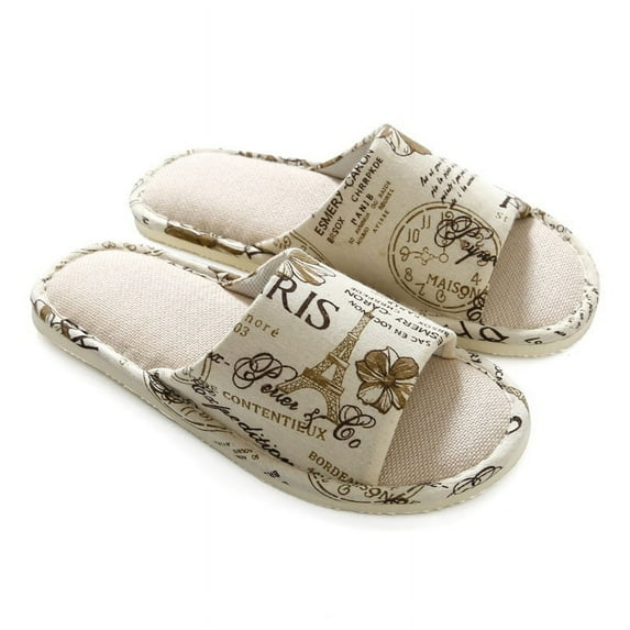 Home Slippers For Women Men Linen Indoor Unisex Soft Open Toe Print Casual Non-Slip Shoes