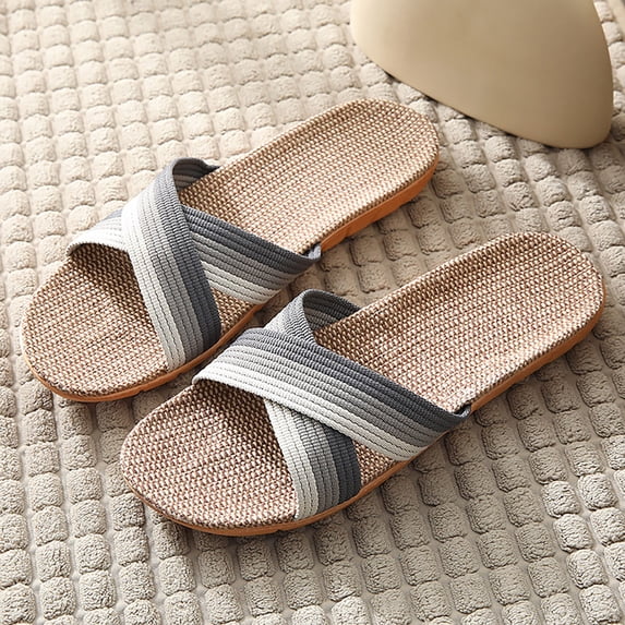 Home Slippers Indoor Slippers Open Toe Slippers for Women Linen Shoes Women House Slipper Men Summer Slippers Home Couple Indoor Slippers Linen Daily Slippers Men Slippers Gray 10.5