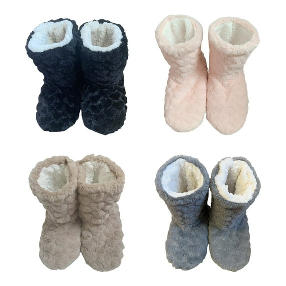 Home Slippers Non-slip Jacquard Technology Furry Calf Length Thickening Keep Warm Adult Mid-Tube Winter Plush Slippers for Indoor,Camel