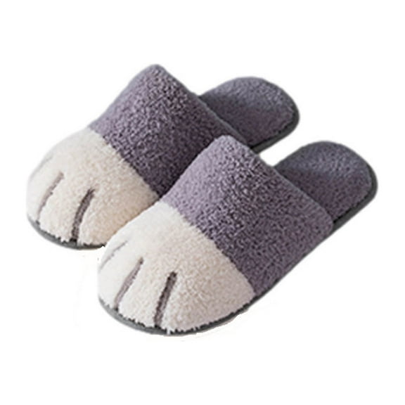 Home Slippers for Men New Style Cotton Slippers Women's Autumn and Winter Home Cartoon Plush Couple Warm Soft-Soled Slippers Gray 8.5-9(43-44)