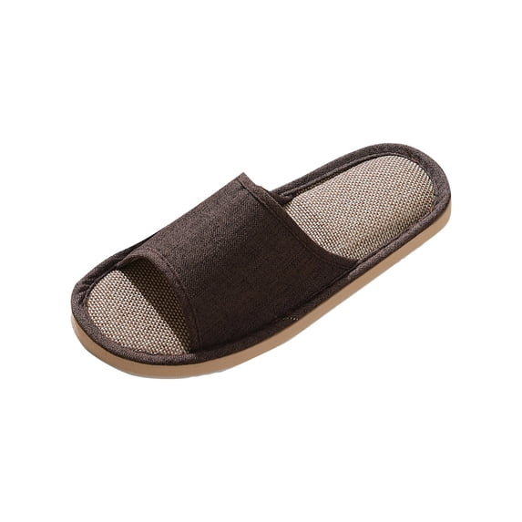 Home Slippers for Men Women Striped Cotton Linen Open-Toe House Slippers Breathable Slide Non-Slip Indoor Outdoor Slippers, 44