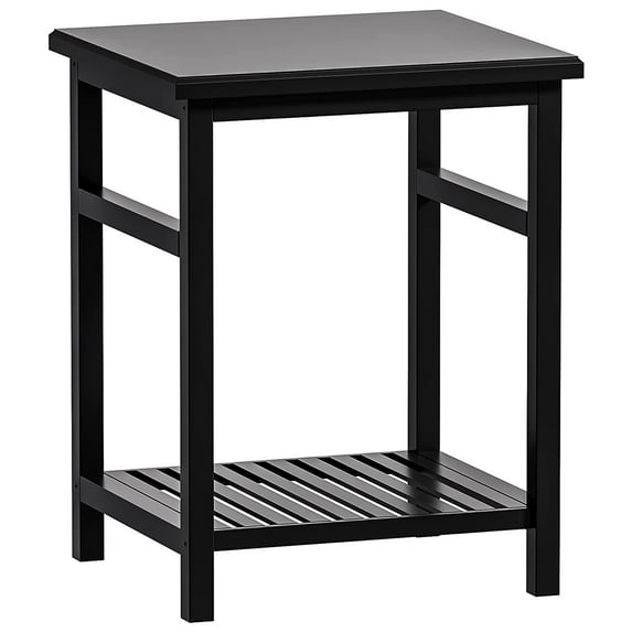Home Small Bamboo Side Table, Rectangular Modern End Table with Open Shelf for Living Room, Simple Style Bedside Table for Bedroom, Coffee Table for Small Space, Black