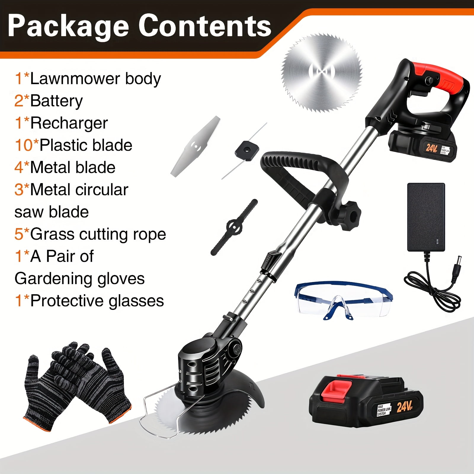 Home Small Portable Electric Lawn Mower - 24V with 2 Lithium Batteries ...