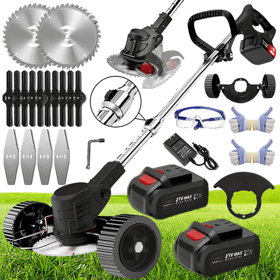 Home Small Portable Electric Lawn Mower, 7500Mah, 21V With 2 Lithium Batteries 3 Kinds Of Blades Cordless Electric Brush Lawn Edger Grass String, Weed Wacker, Cordless Handheld Lawn Mower