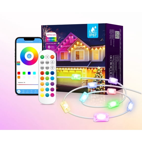 Home Smart Permanent Outdoor Lights Bluetooth RGBIC Eaves Lights For All Holiday Decorations 60m