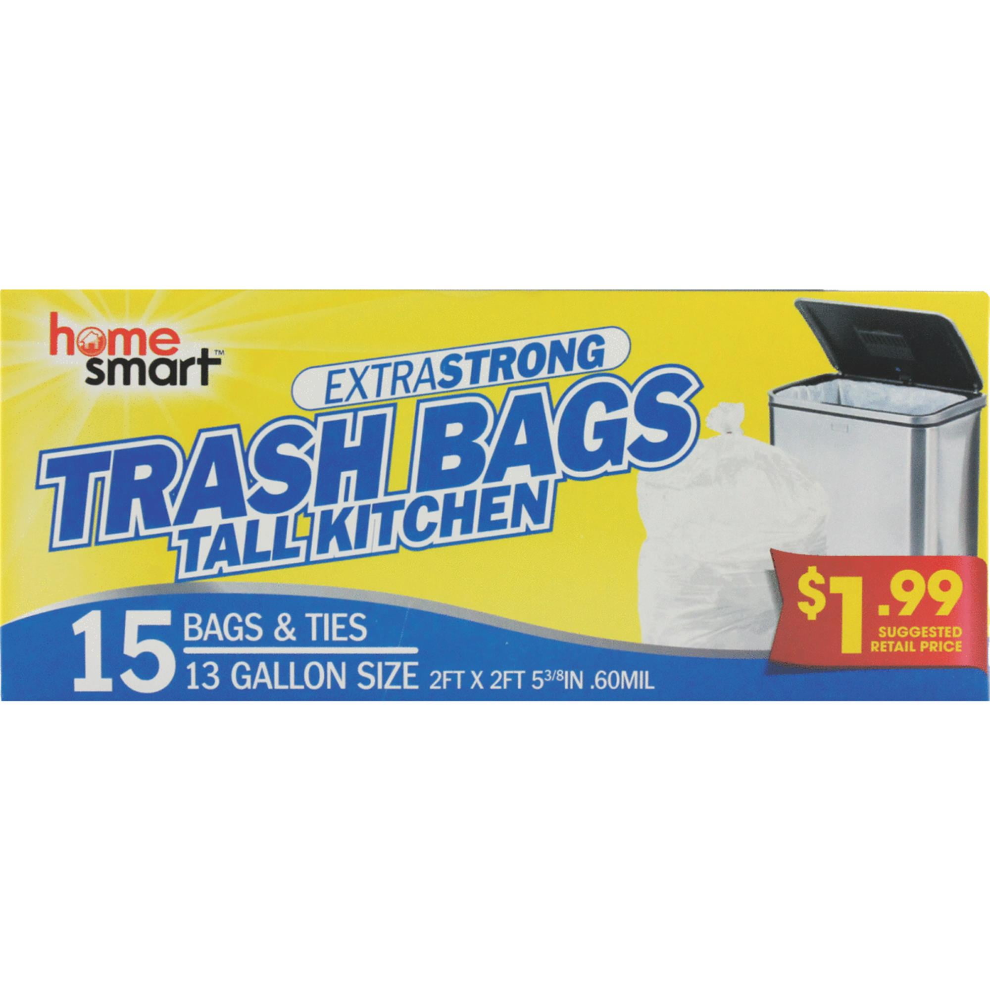 Home Zone Living 7.9 gal. 60-Count Code 30s Kitchen Trash Bags with Drawstring Handle, White
