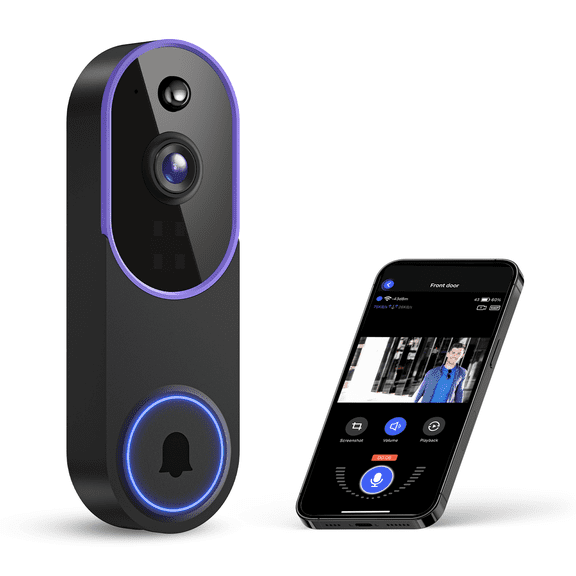 Home Smart Video Doorbell WiFi Wide-Angle Lens Motion Alert Cloud Storage Easy Install (No Receiver)