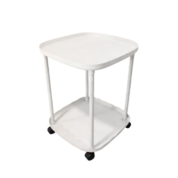 Home Sofa Side Table with Wheels, Modern Concise Rolling Coffee Small Side Table, Personalized Plastic Bedside Table for Living Room, Bedroom, Bathroom Double-Tier Storage Rack