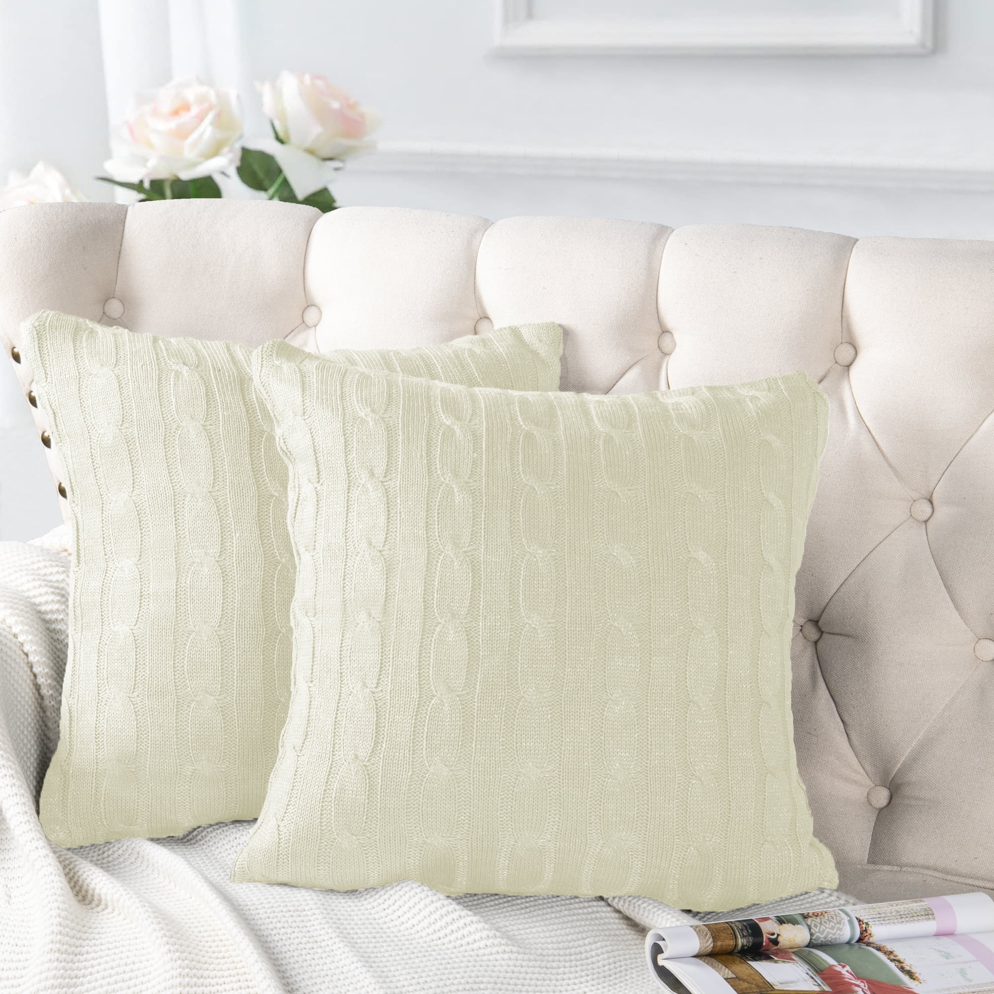 Home Soft Things 2 Piece Cable Knit Throw Pillow Cover Antique White