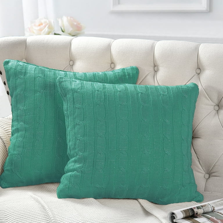 Home Soft Things 2 Piece Cable Knit Throw Pillow Cover Blue Turquoise 20 x 20