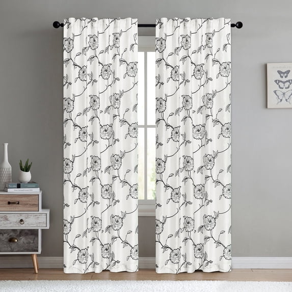 Home Soft Things 2 Piece Magnolia Embroidered Curtain Set - White/Cream - 54" x 96"