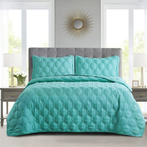 Home Soft Things 3 Piece Bradly Down Alternative Quilted Bedspread Set - Teal - Queen (100" x 106")