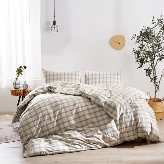 Home Soft Things 3 Piece Washed Cotton Duvet Cover Set - Kolkata - Grey - 92" x 90"