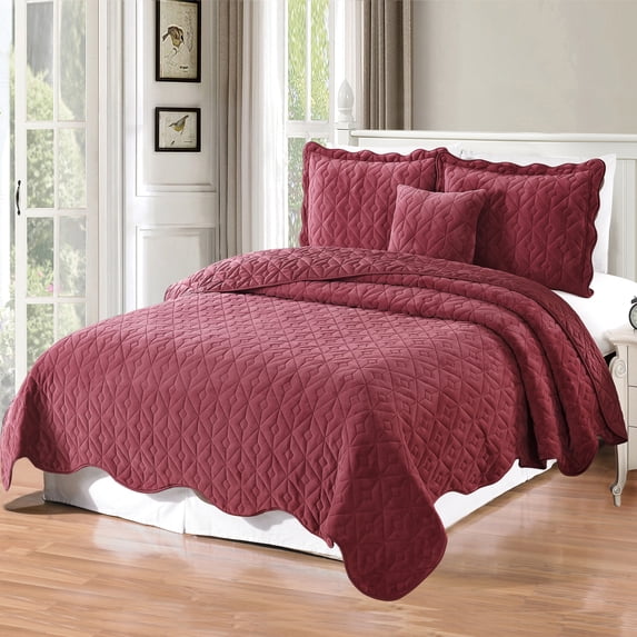 Home Soft Things 4 Piece Diamond Square Bedspread Quilts Set - Brick - Queen (90" x 90")