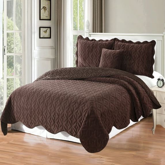 Home Soft Things 4 Piece Diamond Square Bedspread Quilts Set - Chestnut - King (102" x 90")