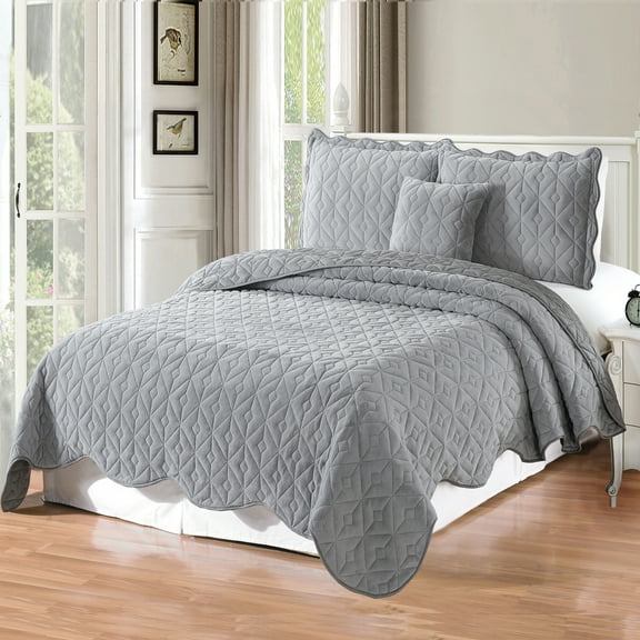 Home Soft Things 4 Piece Diamond Square Bedspread Quilts Set - Grey - Queen (90" x 90")