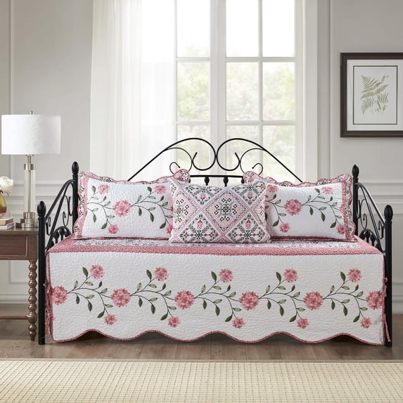Home Soft Things 4 Piece Embroidered Daybed Bedspread Set - Hydrangea - 75"x39"