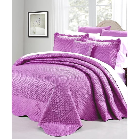 Home Soft Things 4 Piece Matte Satin Bedspread Set - Purple - Ovesize Queen (110" x 120")