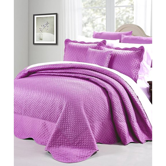 Home Soft Things 4 Piece Matte Satin Bedspread Set - Purple - Ovesize Queen (110" x 120")