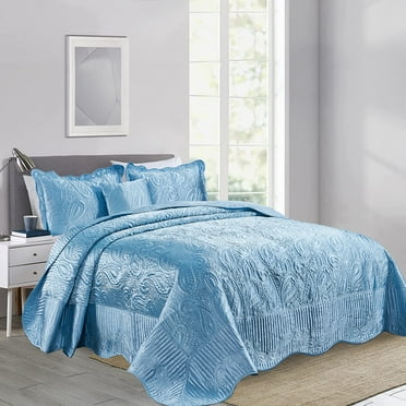 Home Soft Things 4 Piece Quilted Satin Bedspread Set - Aquatic - Oversize Queen (110" x 120")