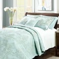 thumbnail image 1 of Home Soft Things 4-Piece Reversible Damask Embroidery Bedspread Set, Blue, Oversized Queen 110"x120", 1 of 7