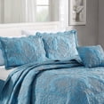 thumbnail image 1 of Home Soft Things 4-Piece Reversible Damask Embroidery Bedspread Set, Forget Me Not, Oversized King 120"x120", 1 of 6