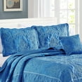 thumbnail image 1 of Home Soft Things 4-Piece Reversible Damask Embroidery Bedspread Set, Palace Blue, Oversized King 120"x120", 1 of 6