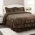 thumbnail image 1 of Home Soft Things 4 Piece Ruffle Matte Satin Bedspread Set - Chocolate - Queen (60" x 80" + 24"), 1 of 7
