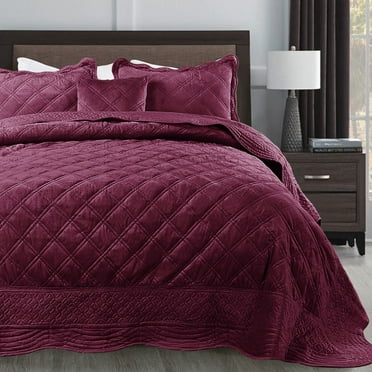 Home Soft Things 4 Piece Supersoft Microplush Bedspread Set - Burgundy - Oversized Queen (110" x 120")