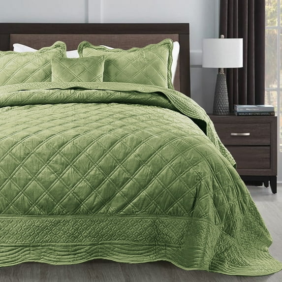 Home Soft Things 4 Piece Supersoft Microplush Bedspread Set - Sage - Oversized King (120" x 120")