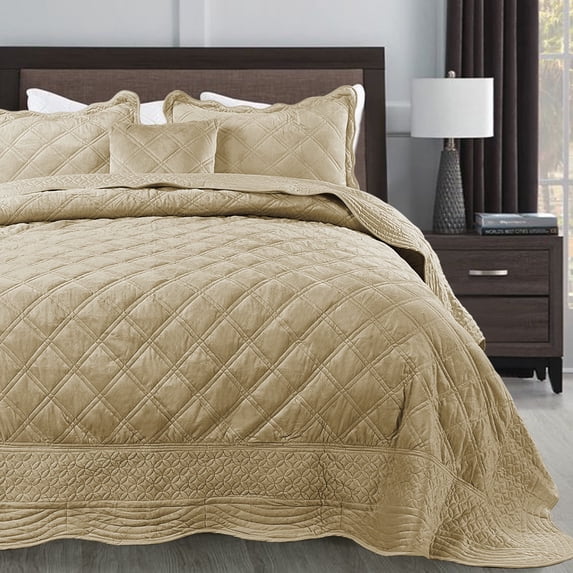 Home Soft Things 4 Piece Supersoft Microplush Bedspread Set - Taupe - Oversized Queen (110" x 120")