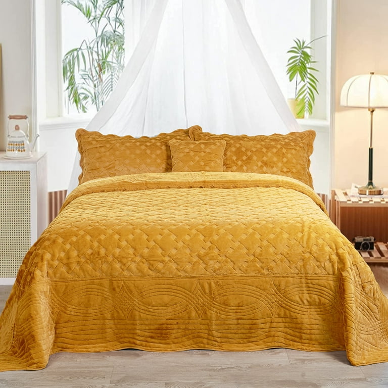 Home Soft Things 4 Piece Tatami Quilted Faux Fur Bedspread - Apricot -  Oversize Queen (110 x 120) 