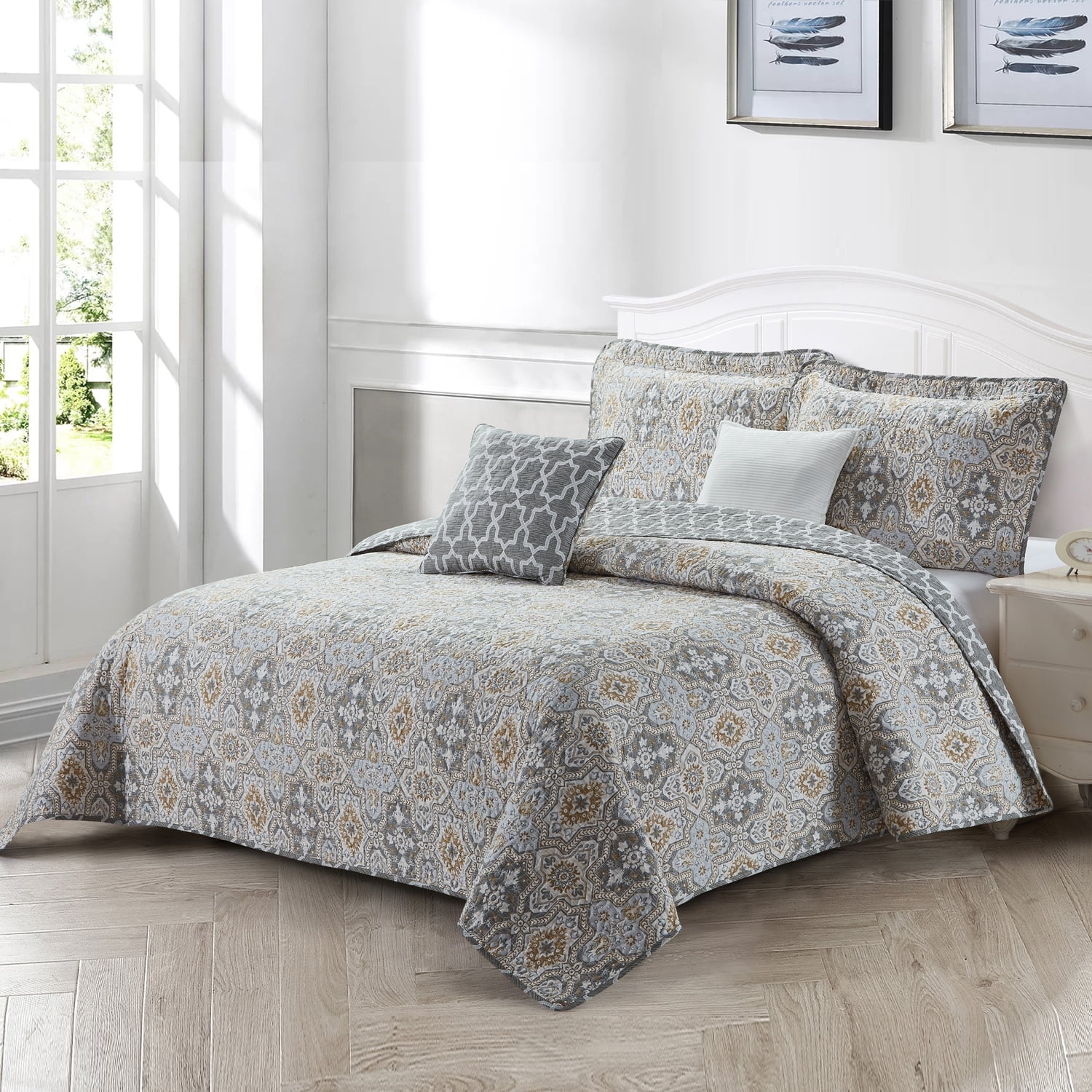 Home Soft Things 5 Piece Printed Microfiber Quilt Set - Lanza - 90" x 90"