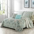 thumbnail image 1 of Home Soft Things 5 Piece Printed Microfiber Quilt Set - Visionary Damask Blue - 102" x 90", 1 of 6