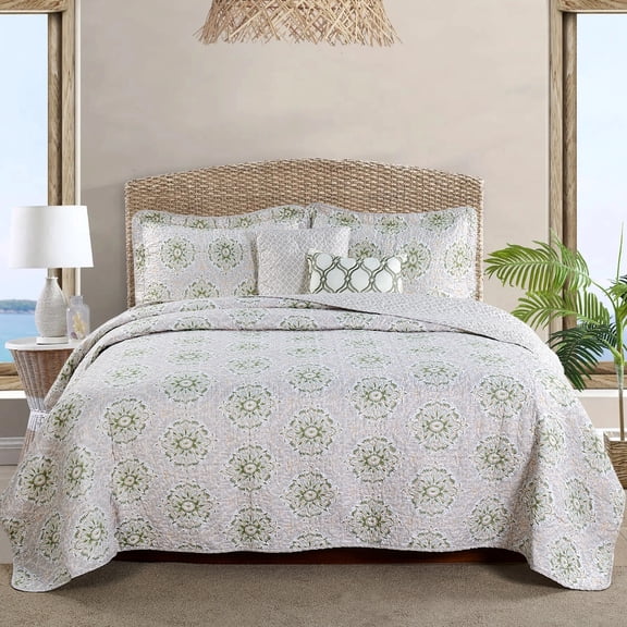 Home Soft Things 5 Piece Printed Quilts Bedspread Set - Bloom Medallion - Oversized King (122"x106")