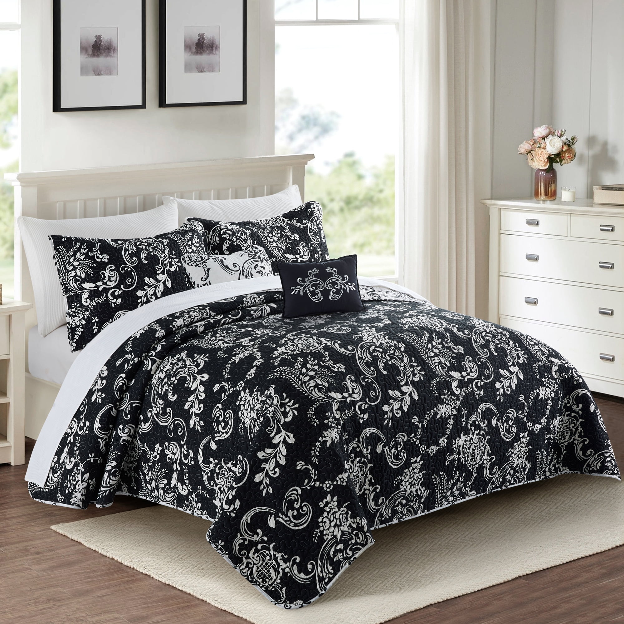 Home Soft Things 5 Piece Printed Microfiber Quilts Bedspread Set LA