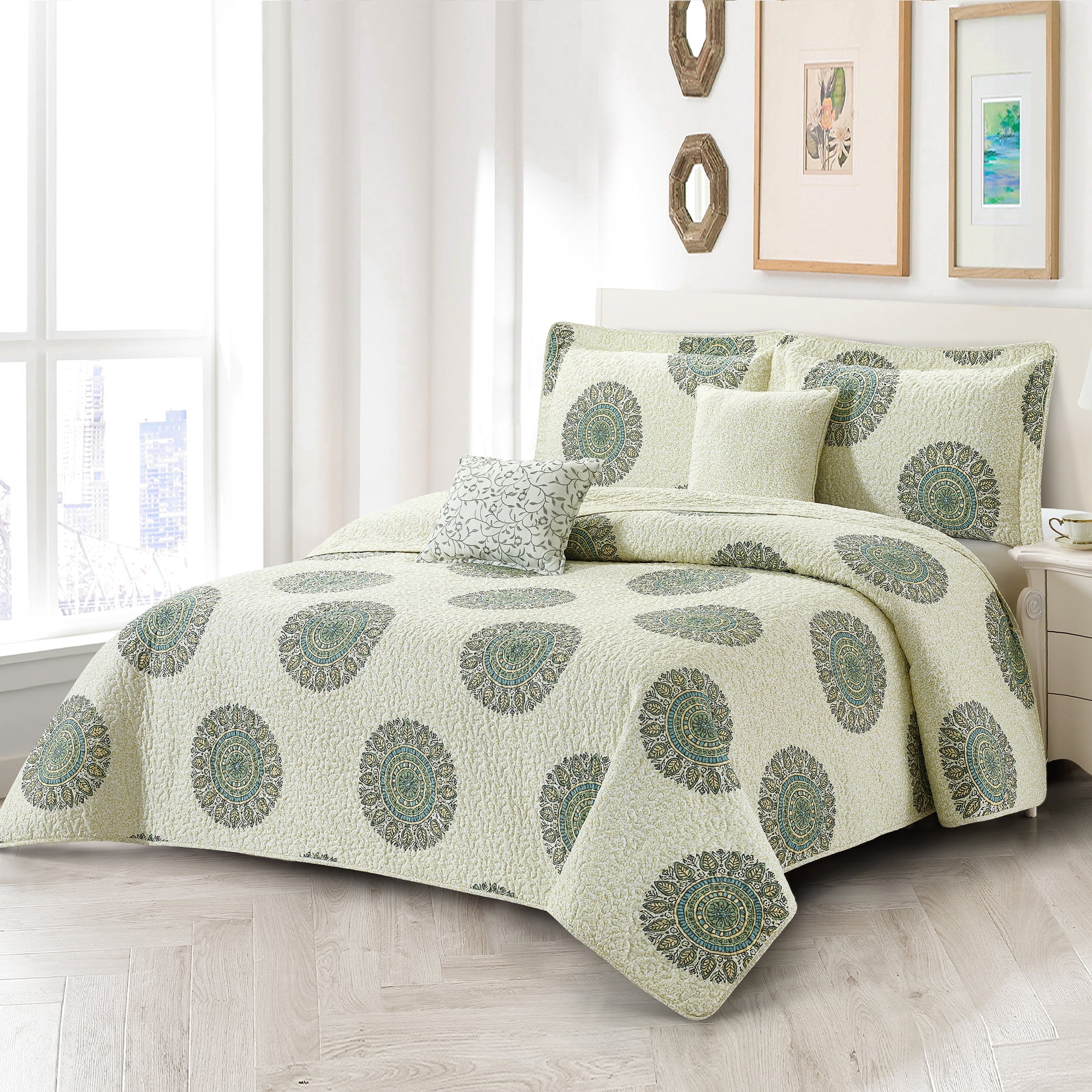 Home Soft Things 5 Piece Printed Microfiber Quilts Set - Encore-Queen (90" x 90")