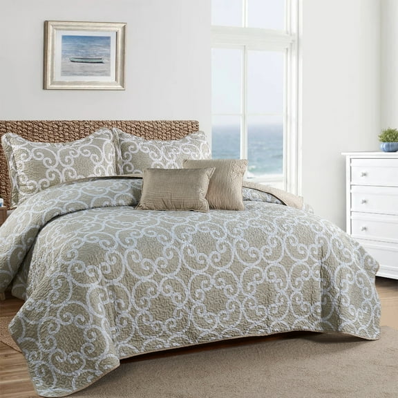 Home Soft Things 5 Piece Printed Microfiber Quilts Set - Glena Gatework-Queen (90" x 90")