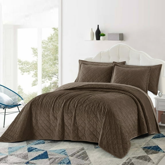 Home Soft Things 5 Piece Velvet Quilted Bedspread Set - Carafe - Oversize King (122" x 106")