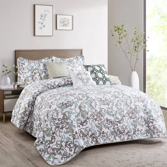 Home Soft Things 6 Piece Ravello Scroll Printed Quilt Set, Queen (90" x 90")
