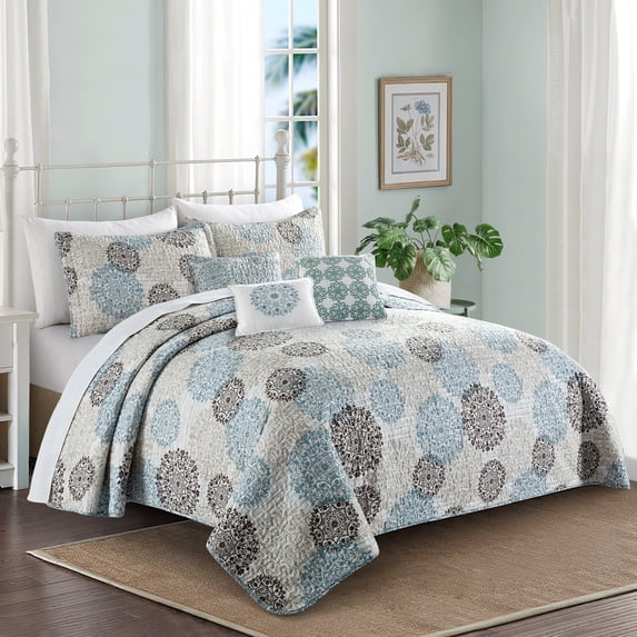 Home Soft Things 6 Piece Marina Printed Quilt Set, King (102" x 90")