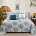 thumbnail image 1 of Home Soft Things 6 Piece Chelsea Printed Quilt bedspread Set - Teal/Green - Queen (90"x90"), 1 of 13