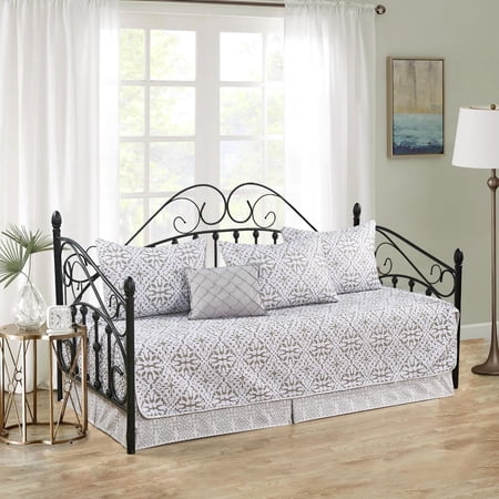 Home Soft Things 6-Piece Reversible Quilted Daybed Cover Set w/ Bedskirt, Shams & Pillow - Bellamy, 75"x39"