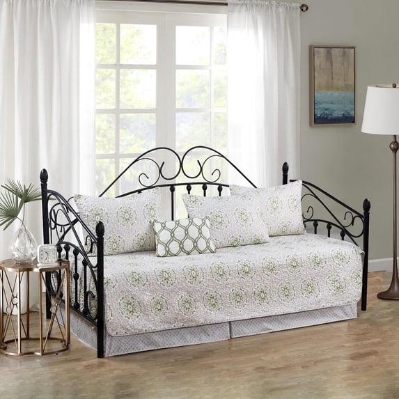 Home Soft Things 6-Piece Reversible Quilted Daybed Set w/ Bedskirt, Shams & Pillow - Bloom Medallion, 75"x39"
