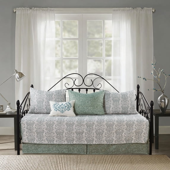 Home Soft Things 6-Piece Reversible Quilted Daybed Cover Set w/ Bedskirt, Shams & Pillow - Mayfair, 75"x39"