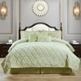 thumbnail image 1 of Home Soft Things 7 Piece Ogee Faux Fur Embroidery Bedspread Set - Light Green - Queen (90" x 90"), 1 of 9