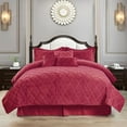 thumbnail image 1 of Home Soft Things 7 Piece Ogee Faux Fur Embroidery Bedspread Set - Tango Red - King (102" x 90"), 1 of 9