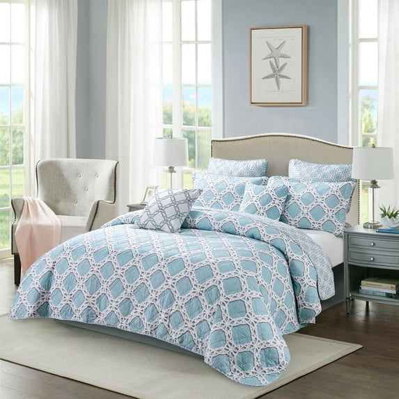 Home Soft Things 7 Piece Printed Microfiber Quilts Bedspread Set - Monroe - Queen (90" x 90")